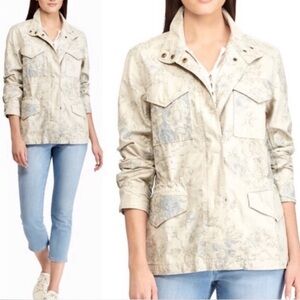 Vintage Chaps Light Blue Tan Floral Rose Utility Chore Coat Boho Western Spring